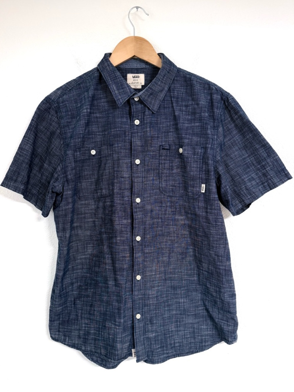 Vans "Off The Wall" Hixon Navy Slub Cotton Button-Down Shirt Men’s Size Med EUC